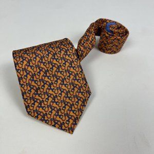 J. Michaels Clothiers Orange w Blue & Pink Pattern Pure Silk Necktie 3.25"W 58"L